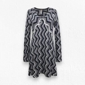Free People Black Rhiannon Chevron Knit Sweater Dress Wool Blend Zip Sleeve XS